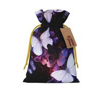 White Purple Butterflies Printed Christmas Drawstring Gift Bags-Xmas Wrapping Bags,Candy Bag,For Holiday Party Decorations,Wedding Party Supplies M Yellow Christmas Ribbon