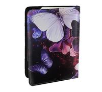 White Purple Butterflies Printed Passport Holder - 6.5 x 4.5 Inch RFID Blocking Travel Wallet,Stylish Passport Cover,Lightweight Document Organizer for Cards