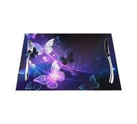 White Purple Butterflies Printed PVC Placemats 4 PCS Set - Heat Resistant Non-Slip Placemat for Dining Room, Indoor Outdoor Woven Table Mats for Kitchen Decor, Housewarming Gift