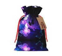 White Purple Butterflies Printing Cute Christmas Bag Drawstring Design 4.7x6.9 Inch For Christmas Party Birthday Gift Packaging