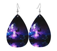 White Purple Butterflies Women'S Drop-Shaped Leather Earrings Are Suitable For Parties, Holiday Parties And Gifts.