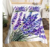 (White Purple, Double(No Comforter)) Homewish Watercolor Lavender Duvet Cover Double for Kids Teens Adults,Garden Flower Bedding Set,Elegant Chic Flower Quilt Cover,Wildlife Bed Set with