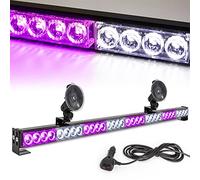 White/Purple Emergency Strobe Light Bar 36 in 13 Flash Patterns Traffic Advisor Warning Hazard Windshield Safety Lights Bar with Cigar Lighter for Vehicles, Truck (35.5 Inch, White/Purple 32 Led)
