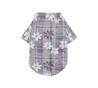 White Purple Flower Plaid Retro Summer Dog Polo Shirt Button Up Soft, Lightweight, and Breathable Pet Clothes Doggy Sweatshirt Puppy Kitten Perfect for Everyday Wear, and Photoshoots 3XL