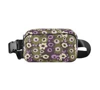 White Purple Round Flowers Trendy Fanny Waist Pack for Women Men Teens Large Capacity Crossbody Sling Bag with Adjustable Strap for Shopping Sports Work