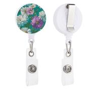 White Purple Spring Daisies Vintage Floral Retractable Badge Holder Reel Clip ID Card Holder for Doctor Nurse Student Office Worker