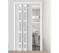 White PVC Accordion Folding Door 68x80in Sliding Internal Door for Cabinet Closet Kitchen Hallway Divider & Shower Space Saving Design