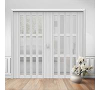 White PVC Folding Door Kit 170x203cm Internal Concertina Doors Silent-Running Slide Ra Magnetic Locking Closet Partition Panel for Bedroom & Kitchen