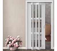 White PVC Folding Door Kit Internal Concertina Doors (205x180cm) Silent Slide Ra Magnetic Locking Folding Closet Partition Panel for Bedroom & Kitchen