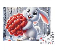 White Rabbit 1000 Piece Jigsaw Puzzle Paper for Adults Holding Red Hearts Winter Forest Puzzle Game for Family 52x38cm/1000pcs