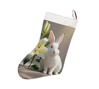White Rabbit and Lilies Christmas Socks Hung Beside Fireplace Stocking Christmas Decor Holiday Ctockings The Sock Body Unique Pattern Super Soft Plush Cuff for Xmas Gift