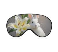 White Rabbit and Lilies Sleep Mask Comfort Travel Eye Masks with Adjustable Elastic Strap Soft Funny Block Light Sleep Eye Cover for Side Sleeper for Nap Men Women Gift