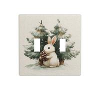 White Rabbit Holding Pine Cone Watercolor Double Gang Toggle Light Cover Wall Plate Switch Decor Standard Size - 11.4x11.4cm