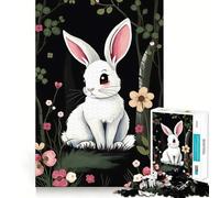 White Rabbit in Forest Jigsaw Puzzles 1000 Recall Fun Play Burr Free Clean Cut Pieces Portable Travel Friendly Fun Game (38x52cm)