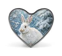 White Rabbit in Snow Day Novelty Metal Badges Love Shape Heart Form Brooch Pin Clothes Hat Bag Accessories
