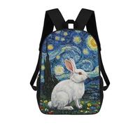 White Rabbit in Starry Night Style Backpack, 3D Printed School Bag, School Lunch Bag, Travel Backpack, Friends Backpack, School Backpack for Girls And Boys 17inch