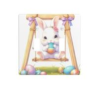 White Rabbit On Wooden Swing Double Gang Toggle Light Cover Wall Plate Switch Decor Standard Size - 11.4x11.4cm