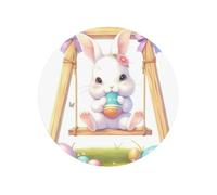 White Rabbit On Wooden Swing Round Magnetic Fridge Magnets For Kitchen Durable With Enduring Magnetism