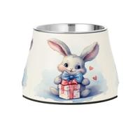 White Rabbit Present Dog Raised Bowl, 540 ML Feeding Food Pet Bowl Stainless Steel Non-slip High Capacity Cat Bowl