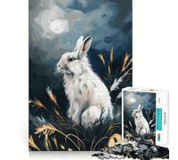 White Rabbit Under Moonlight 1000 Piece Teenager Puzzles Mental Focus Game Precision Cut Smooth Edges Christmas Stocking Stuffer Game (38x52cm)