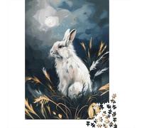 White Rabbit Under Moonlight_2 1000 Piece Puzzle, Animal Theme Jigsaw, Relaxing Activity for Adults, 38x26cm/1000pcs