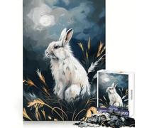 White Rabbit Under Moonlight Jigsaw Puzzle for Adults 1000 Pieces Thought Training Calm Recreation Uniform Cut Festive Present (38x26cm)