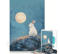 White Rabbit Under The Moon Jigsaw for Teenagers1000 Pieces Mind Boost Game Firm Fit Secure Assembly Bonding Activity for Loved Ones (50x75cm)