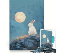 White Rabbit Under The Moon Jigsaw Puzzle 1000 Recall Fun Play Advanced Laser Cutting Tech Holiday Indoor Entertainment Toy (38x26cm)