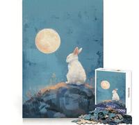White Rabbit Under The Moon Teenager Jigsaw Puzzles 1000 Pieces Memory Power Soothing Hobby Seamless Fit Cozy Xmas Gift (50x75cm)