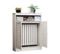 White Radiator Cover Wooden Radiator Shield Hollow Design Storage Cabinet Stylish Radiator Enclosure with Pipe Hider for Living Room (L60xH100xT20cm)
