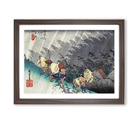 White Rain At Shono By Utagawa Hiroshige Asian Japanese Framed Print | A3 Walnut Framed Wall Art | Ready to Hang | Asian Landscape Picture | Living Room Bedroom Lounge Office