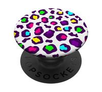 white rainbow leopard animal print purple ocelot funky PopSockets Adhesive PopGrip