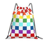 White Rainbow Race Checkered Flag Cinch Sack Pack Lightweight Drawstring Backpack Durable Swimming Bag For Women Beach Picnic 36X42Cm