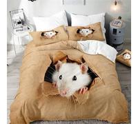 White Rat Hair Double Duvet Cover Cute Animals Bedding Sets 3D Print 3 Pieces Soft Brushed Microfiber Quilt Cover 200x200 cm + 2 Pillowcases with Zipper A372