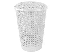 (WHITE ) Rattan Laundry Hamper Bathroom Washing Basket Linen 48L Storage Clothes Bin Lid