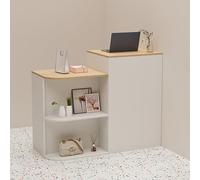 White Reception Counter Table with Lockable Drawer Front Desk for Lobby Retail Checkout Office Reception Furniture (120×45×95cm) - Stylish & Functional