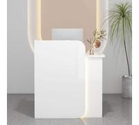 White Reception Desk with Lockable Drawer, Space-Saving Front Counter for Salon & Office, Modern Receptionist Desk for Checkout Lobby & Home Office (Large Size)