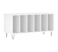 White record cabinet, made of wood material with iron legs, 100 x 38 x 48 cm, spacious and stable for record storage and as a vinyl cabinet for living room and home cinema
