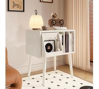 White Record Storage Cabinet with Drawer Vinyl Record Player Stand Organizes 40+ Albums Easy Assembly CD Holder for Living Room Modern Home Decor