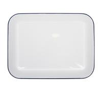 Argon Tableware Enamel Baking Tray - 34 x 26cm - Blue Rim - Lightweight Metal Rectangular Enamel Oven Tray Kitchen Bakeware Flat Cooking Pan for Roasting, Baking