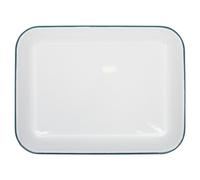 Argon Tableware Enamel Baking Tray - 34 x 26cm - Green Rim - Lightweight Metal Rectangular Enamel Oven Tray Kitchen Bakeware Flat Cooking Pan for Roasting, Baking