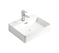 White Rectangular Ceramic Bathroom Vessel Sink 19.6"×16.5" Above Counter Porcelain Sink with Faucet Combo for Home Hotel Bar Modern Design Durable & Stylish