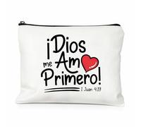 White Rectangular Cosmetic Bag with Printed Bible Verse & Secure Zipper - Water-Resistant Makeup Pouch for Travel Essentials, Portable Toiletry Organiser for Women, Small Durable Storage Case