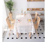 White Rectangular Tablecloth 140x260CM, Floral Embroidery & Lace Design for Dining Room, Kitchen, Party Decoration, Polyester Birthday Table Cover