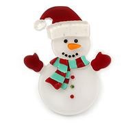 White/Red Acrylic Crystal Christmas 'Snowman' Brooch - 55mm Length