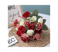 (White Red) Artificial 21 Heads Silk Flowers Rose Bunch Bouquet Wedding Home Decor Outdoor