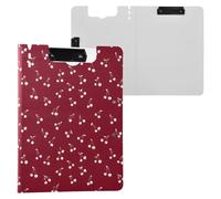 White Red Cherry Pattern Clipboard Folder, A4 Size Folder Clipboard with Pen Slot for Office School