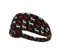 White Red Deer Print Workout Headbands for Women - Non-Slip Stretchy Sweat Head Bands for Women Hair, Moisture Wicking Sweatband for Sports Running Tennis Athletic Gym Yoga