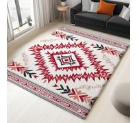 White Red Flannel Carpet Short Pile Soft and Skin Friendly, Traditional Geometric Floral Patterns Non-Slip Easy Clean Decor No Shedding, 120 x 180 cm Carpets Anti-Fade Room Office bedroom Gifts