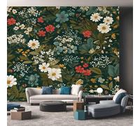 White Red Floral Wallpaper - Green Botanical Leaf Wall Mural - Wall Murals for Living Room Bedroom - Photo Wallpaper & Home Decor Art - 150 x 105 cm A-2498